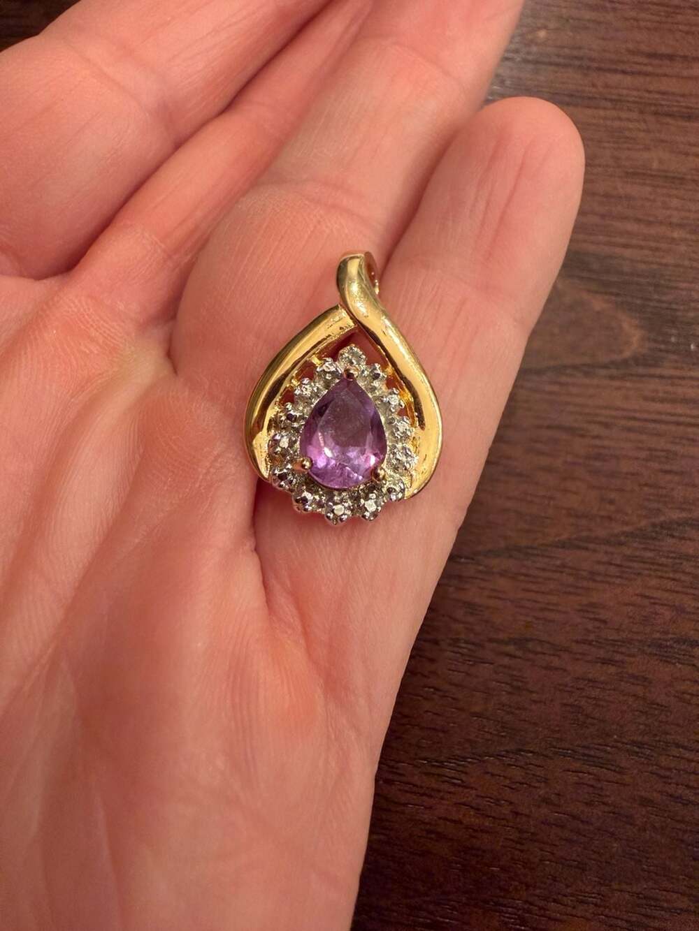 Amethyst and Zircon Pear Shaped Pendant in Gold Over Sterling Silver